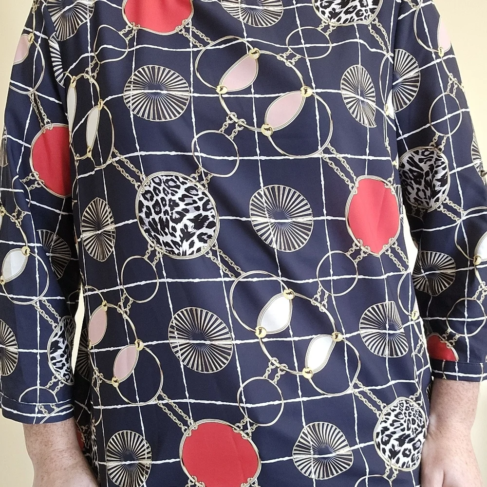 SYD Blouse Coastal Silky Top With Pleated Back Detail Large 12 - Picture 2 of 4
